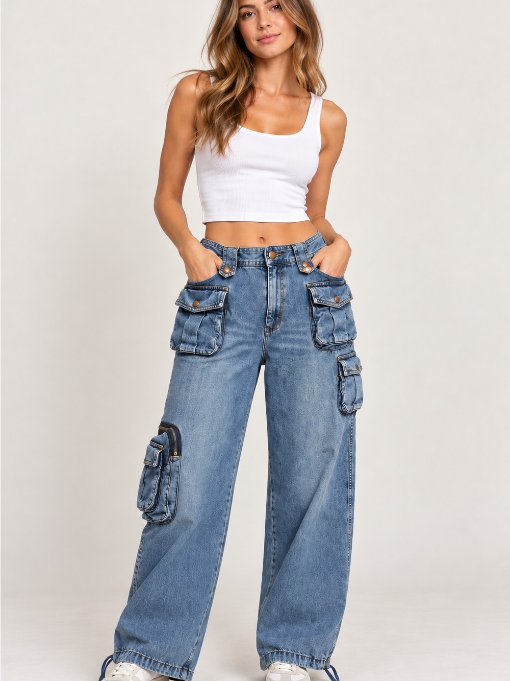 Victoria’s Secret Moda International Y2K Cargo Jeans Size 12 Wide Leg